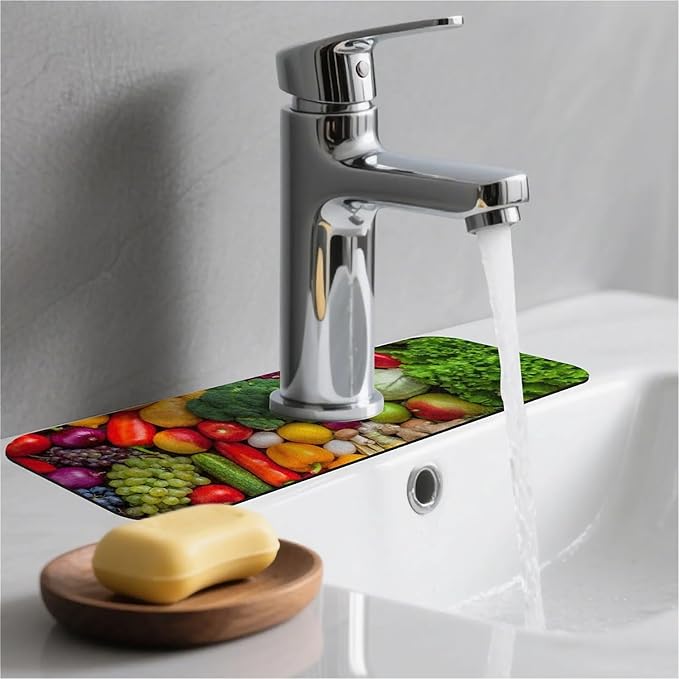 Kitchen Sink Splash Guard，vegetable Faucet Mat Sink Gadgets-Super Absorbent Fast Drying Mat Drip Catcher for Kitchen, Bathroom,Sink Mat, Dish Drying Mat, Bathroom(15" X 5.5" )