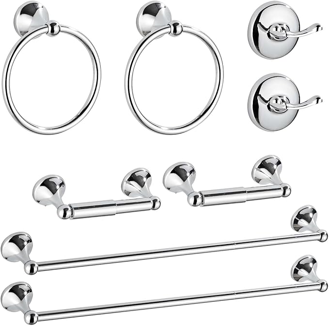 8 Piece Bathroom Accessory Set(Adjustable Towel Bar, Towel Ring, Toilet Paper Holder,Towel Hook), Wall Mounted Bathroom Hardware Accessories Set,Chrome
