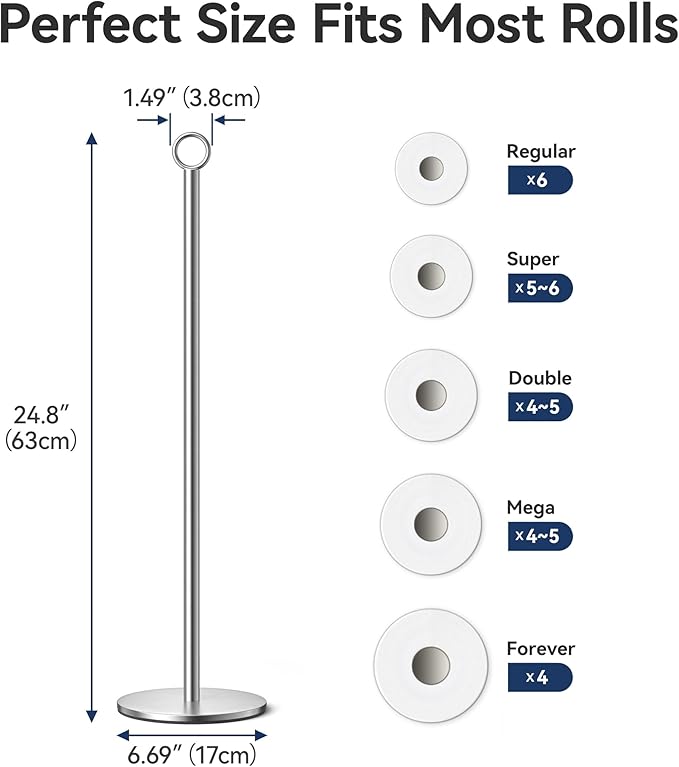 Toilet Paper Holder Stand - with Reserve Function, Free-Standing Toilet Paper Storage Holder, Stainless Steel