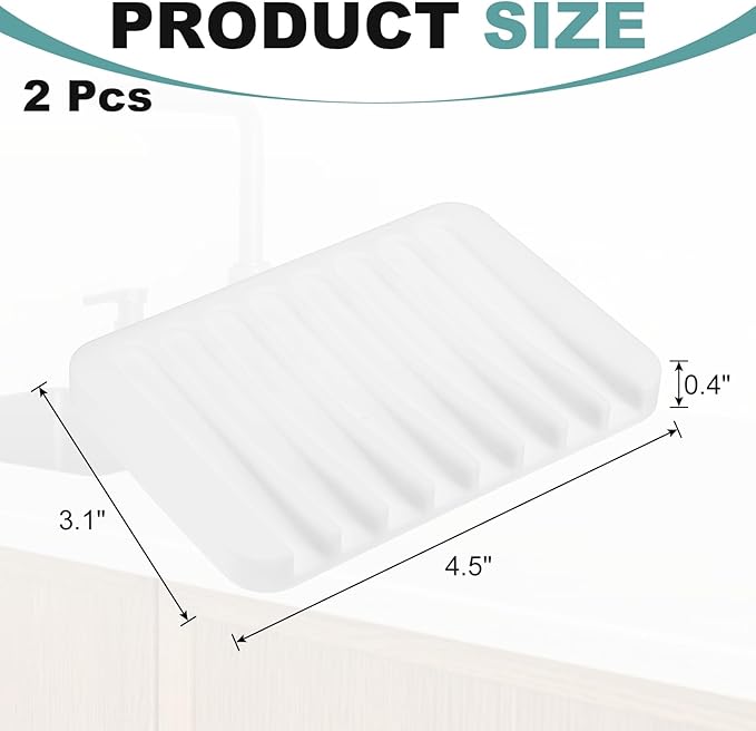 uxcell 2 Pcs Self Draining Silicone Soap Dish, Soap Tray with Drainage for Bathroom Shower Kitchen Sink, 4.5" x 3.1" x 0.4", White