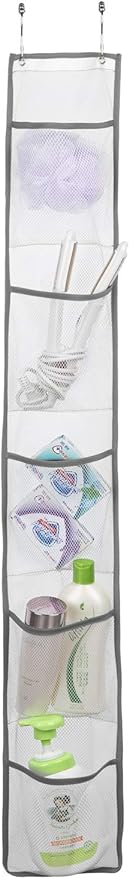 ALYER Hanging Storage Shower Caddy Organizer,Mesh Pockets for Bathroom,Closet,Pantry (Gray)