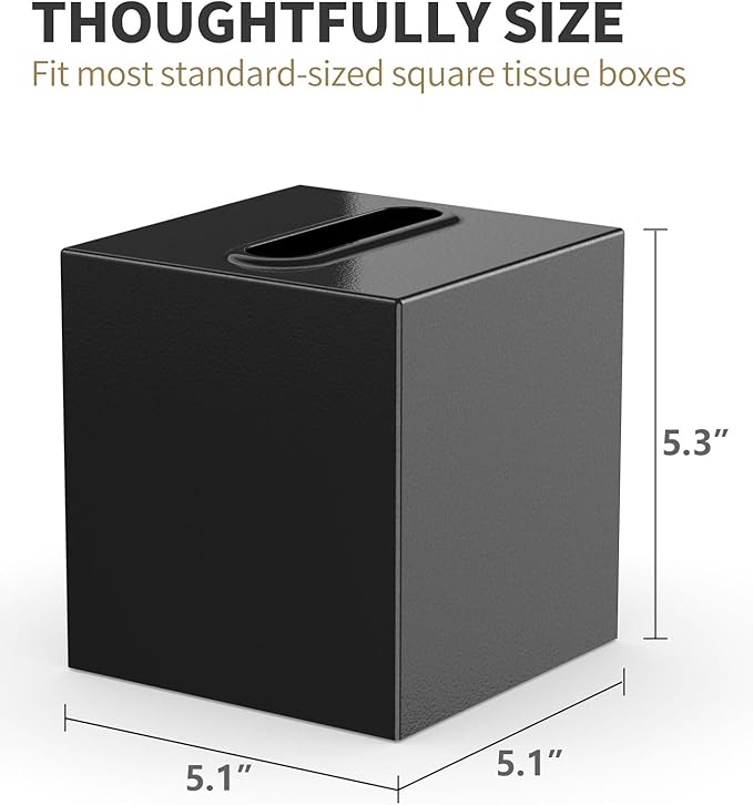 Livelab Metal Tissue Box Cover, Square Tissue Box Holder Modern Decor Facial Napkin Holder Tissue Box Dispenser for Bathroom Vanity Countertop, Living Room, Bedroom, Office | Black