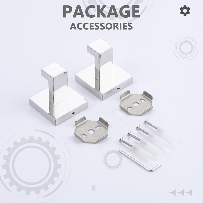 LANC 2 Pack Bathroom Towel Hooks, Chrome Robe Hooks for Hanging Clothes,Coat,Towels, Wall Mount Heavy Duty Bathroom Hooks for Kitchen,Hotel,Stainless Steel, Silver Polished, A8805CP-P2