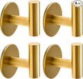 Vuzvuv Adhesive Brushed Gold Hooks, SUS304 Stainless Steel Self-Adhesive Towel Coat Robe Heavy Duty Waterproof Hook for Bathrooms Kitchen Hotel (4-Pack)