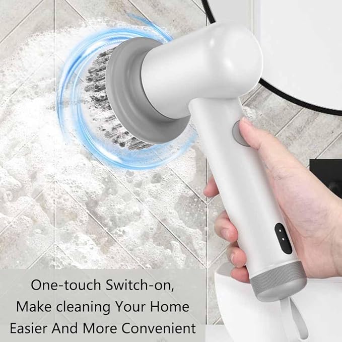SagaSave Electric Spin Scrubber, Cordless Shower Scrubbers, 2 Speeds Electric Scrubber for Cleaning with 3 Replaceable Heads, Electric Cleaning Brush for Bathroom/Floor/Sink/Window, White