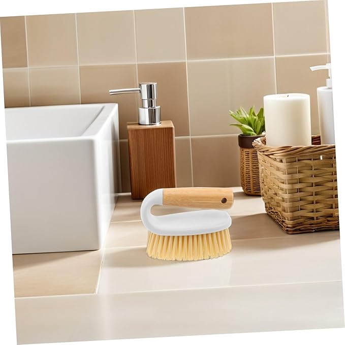 GANAZONO Multi-Function Hard Scrubbing Brush with Wood Handle for Bathroom Kitchen Tile and Floor Crevices Portable Compact Cleaning Tool for Narrow Spaces and Grout Lines