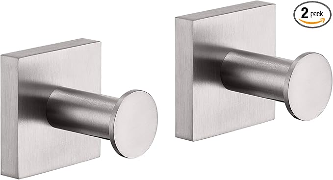 KOKOSIRI Robe Hooks for Bathrooms Wall Brushed Nickel Bath Towel Hook Holder for Shower Hanging Kitchen Accessories Stainless Steel 2 Pack, B1016BR-P2