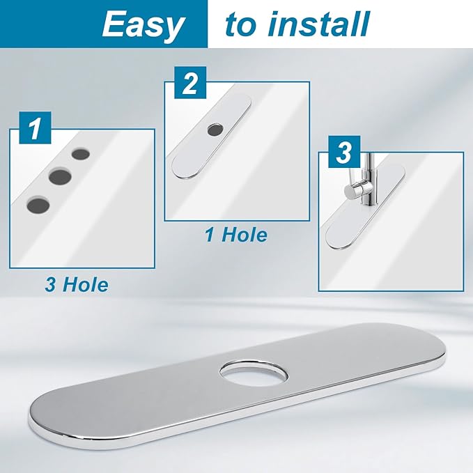 BokWin 10-Inch Faucet Deck Plate, Stainless Steel Sink Hole Cover in Chrome, Quick Installation for Single Hole Faucet to Cover Unused Holes on Kitchen or Bathroom Sink