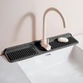 Longer Silicone Faucet Mat for Kitchen Sink – Button Style Faucet Drip Catcher & Leak-Proof Sink Splash Guard with 6° Slope, Behind Faucet Draining Mat,Gadgets for Bathroom (black, large)