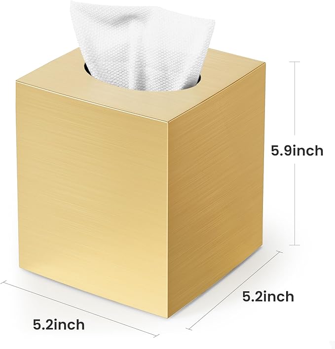 Tissue Box Cover, Square Modern Facial Acrylic Tissue Holder Napkin Dispenser Accessories for Bathroom Vanity Countertop,Bedroom Dresser,Night Stand,Desk,Office(Gold)