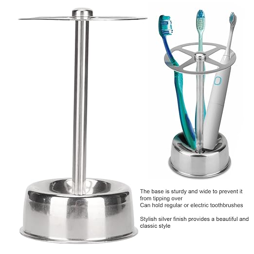 Toothbrush Holders for Bathroom, 4 Slots Stainless Steel Toothbrush Organizer with Base, Countertop Toothbrush Holders for Family Home
