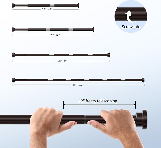 Shower Curtain Rod, 1" Diameter Heavy Duty Tension Shower Rod, Non Slip Adjustable 28-74 inch No Drill Shower Curtain Rods Spring Tension For Bathroom, Shower Stall, No Rust, Bronze