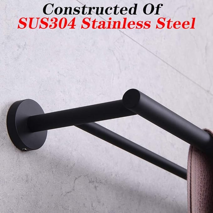 GERZWY 30-Inch Bathroom Double Towel Bar SUS 304 Stainless Steel Bath Towel Bar Matte Black Modern Style Wall Mount AG1102C75-BK
