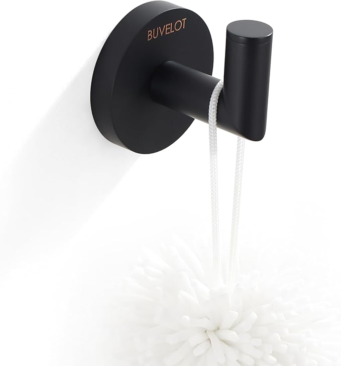 Towel Hook, Coat Hooks for Bathroom and Kitchen, Single Robe Hook Wall Mounted, Matte Black, 077010-MB,Leo Series