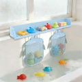 Silicone Bathtub Splash Guard with 4 Suction Cups - Blue Extra-Long 31.5 Inch Bathtub Splash Guard for Kids,2 Storage Pockets Large Capacity Bath Toy Caddy Holder