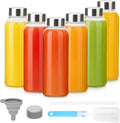 10 oz Clear Glass Bottle with Lid, Reusable Glass Water Bottles with Stainless Steel Cap & Straws for Juicing, Milk, Ginger & Smoothies, Refrigerator, Leak-Proof, Juice Containers Set of 6