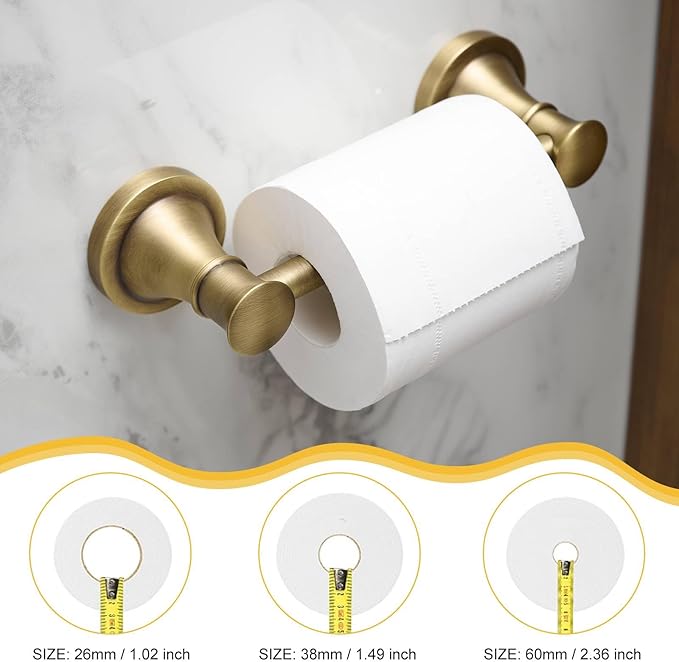 BESy Wall Mounted Toilet Paper Roll Holder Rustproof Tissue Paper Holder Bathroom Flexible Pivoting Handle Toilet Tissue Roll Holder, Antique Brass, Stainless Steel