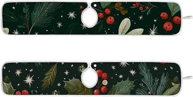 Sink Faucet Absorbing Mat Kitchen Sink Splash Guard Splash Faucet Drip Catcher for Bar RV Bathroom 2PCS 30x5.5in Green Christmas Holly Berries Pine Needles Leaves