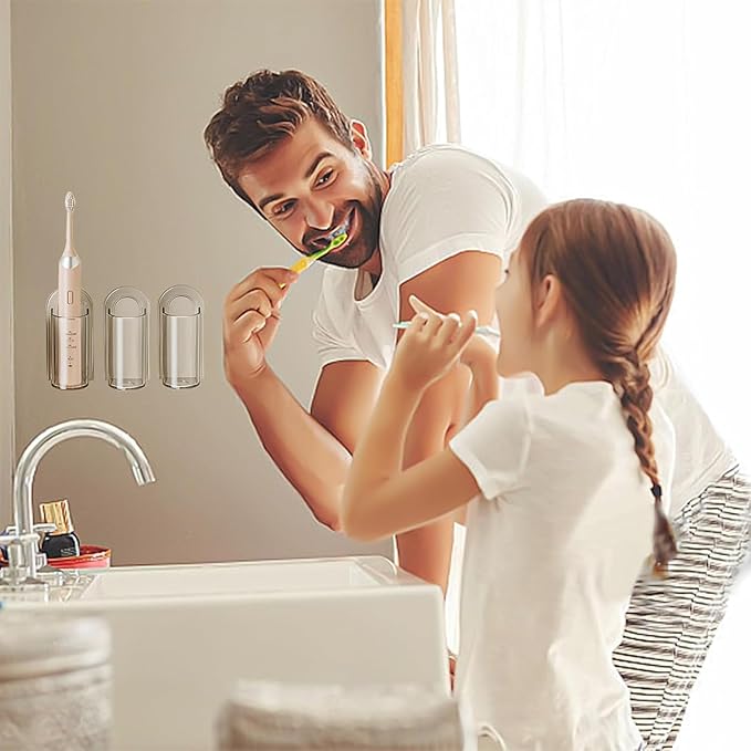 4 Pack Electric Toothbrush Holders for Bathroom, Wall Mounted Clear Electric Toothbrush Organizer, Self Adhesive Bathrooms Toothbrush Storage for Shower, Saving Space and Keep Drying