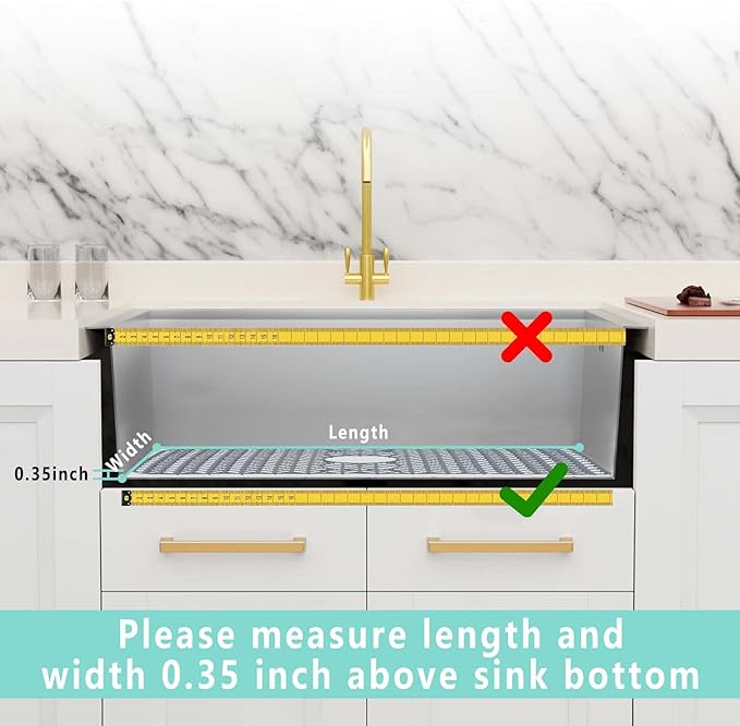 AWOKE Silicone Sink Protectors for Kitchen Sink, 26''x 14'' Folding Non-slip Sink Mat Grid, for Bottom of Farmhouse Stainless Steel Porcelain Sink with Rear Drain (Grey)