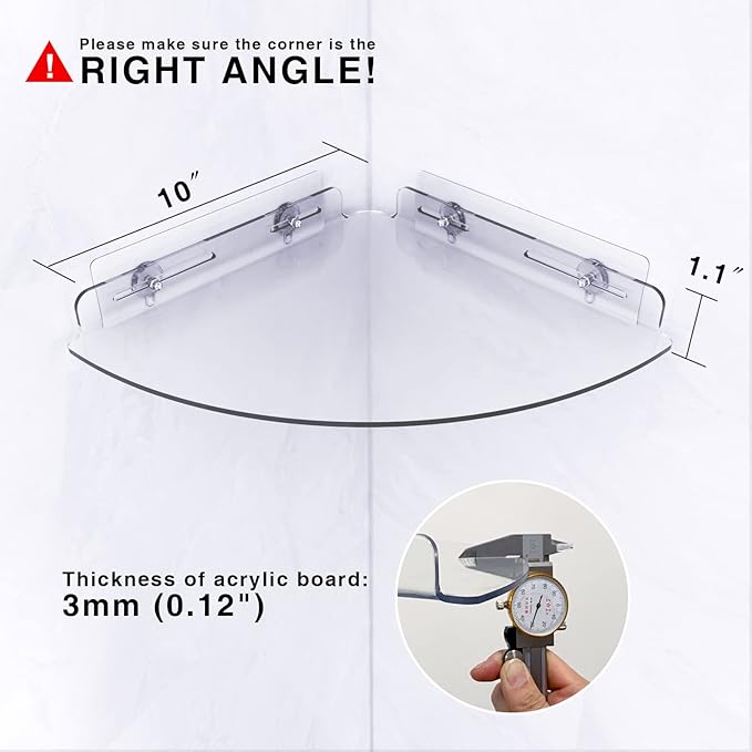 Acrylic Corner Shelves, 2 Pack Adhesive Shower Caddy Organizer for Tile Walls, Wall Mounted Clear Bathroom Shelves for Inside Shower & Kitchen Storage