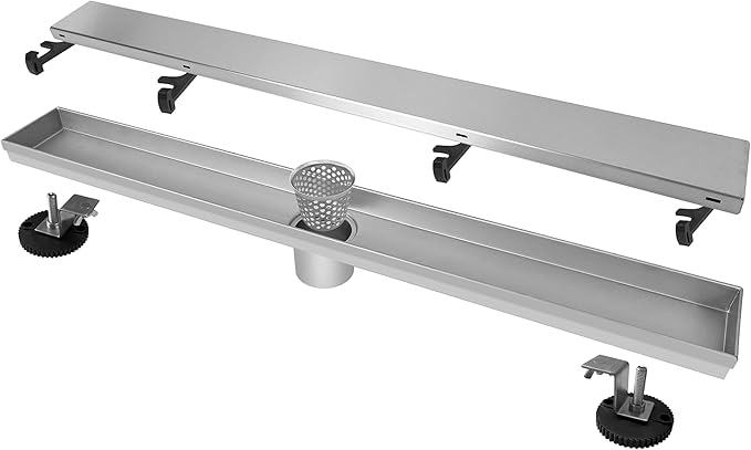 18 Inch Linear Shower Drain Brushed Floor Drain with Removable 2-in-1 Tile Insert Grate Cover and SUS304 Stainless Steel CUPC Certificate (18 inch)