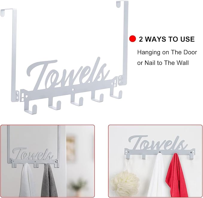 2 Pack Over The Door Hooks, Towel Rack for Bathroom Towel Holder for Hanging Heavy Duty,Over Door Hanger with 10 Coat Hooks for Bedroom Bathroom Kitchen, Silver
