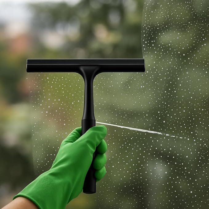 Stainless Steel Shower Squeegee for Shower Glass Door with Adhesive Hook, Bathroom Cleaner Tool, Bathroom Household Window Mirror Squeegee for Glass Doors, Cleaning Tile Wall, Car, 10 inch