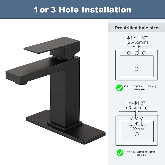 Black Bathroom Faucet ARCORA Matte Black Faucet for Bathroom Sink Modern Single Hole Bathroom Faucet with cUPC Supply Lines and Pop Up Drain