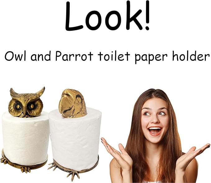 Bird Toilet Paper Holder, Decorative Toilet Paper Holder, Owl and Parrot Bathroom Tissue Roll Stand, Fun and Unique Bathroom Decor (Gold Owl)