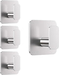 Silver Hooks for Hanging Heavy Duty, Adhesive Hooks for Shower, Bathroom, Kitchen, Robe, Towel, Coat, Waterproof & Rustproof Hook for Walls No Damage, Sticky Wall Towel Hooks - 4 Pack