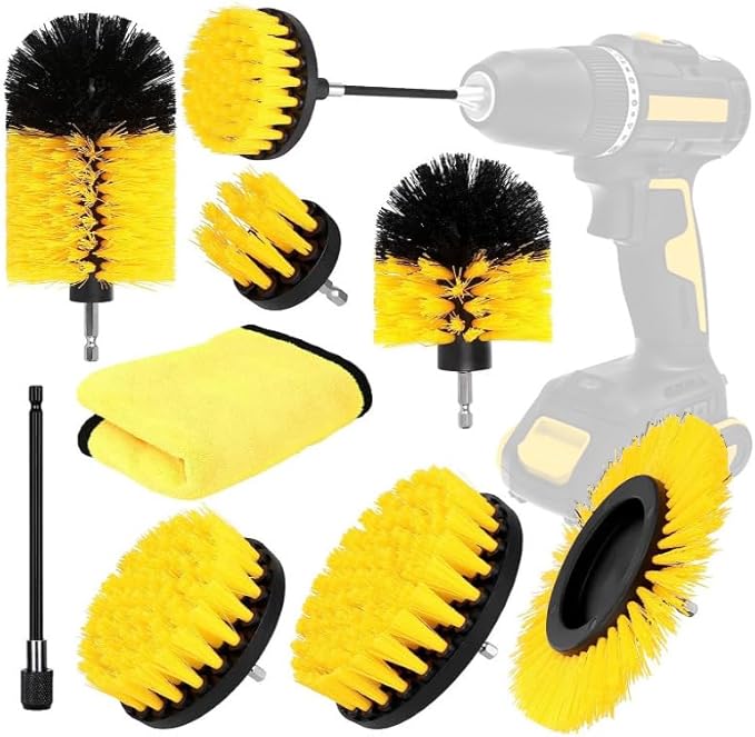 Drill brush accessory set, electric cleaning scrub brush suitable for drill bits, extended accessories, multi-purpose bathrooms, automotive details, carpets, tile grout, kitchen sinks, corners (8PCS)