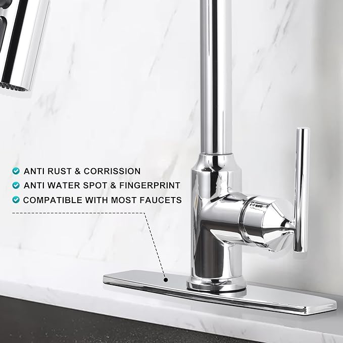 ARCORA 10.2 Inch Faucet Plate, Kitchen or Bathroom Faucet Deck Plate for 1 or 3 Hole, Stainless Steel Sink Hole Cover Escutcheon, Chrome