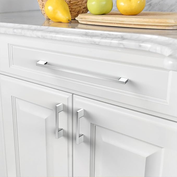 Amerdeco 10 Pack Polished Chrome Cabinet Pulls 10 Inch(256MM) Hole Centers Kitchen Cabinet Handles Cabinet Hardware Kitchen Handle for Cabinets Cupboard Handle Drawer Pull ZH0060