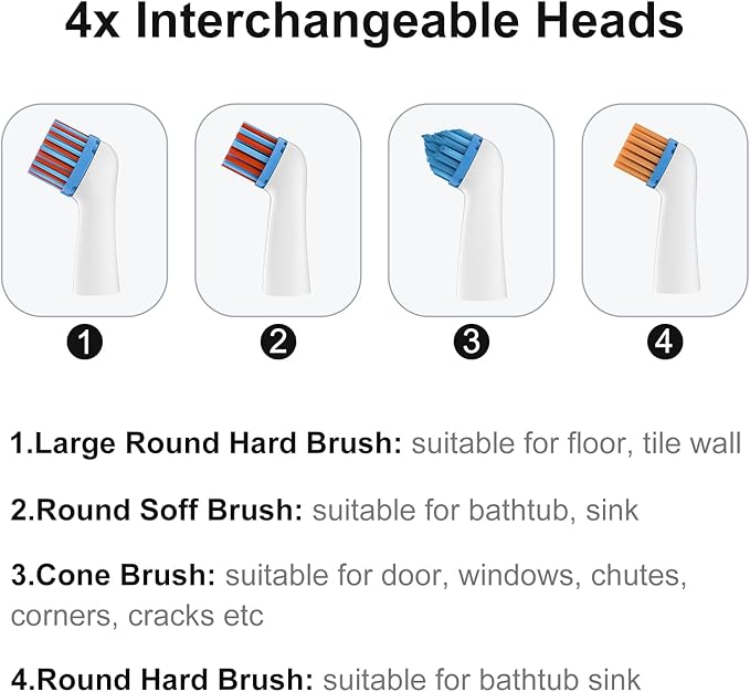 SOARING Electric Cleaning Brush, Electric Grout Brush with 4 in 1 Multiple Brush Heads, Household Cordless Motorized Brush for Grout Corner Bathroom Toilet Kitchen Tile Crevice(Blue)