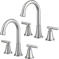 Bathroom Faucets for Sink 3 Hole, Hurran Brushed Nickel Bathroom Sink Faucet with Pop-up Drain and Supply Lines, Stainless Steel Lead-Free Widespread Faucet for Vanity RV, 2 Pack