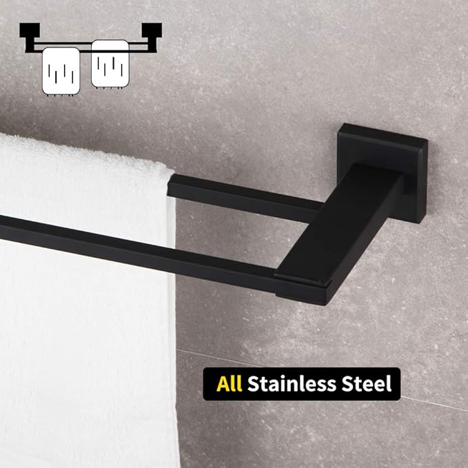 GERZWY Bathroom Double Towel Bar Matte Black Stainless Steel 36-Inch Bath Towel Rack Contemporary Style Wall Mount JG1902C92-BK