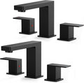 FORIOUS 2 Pack Black Bathroom Faucets 3 Hole, 2 Handle Matte Black Bathroom Sink Faucet 8 in Widespread Restroom Sink Tap with Metal Drain, Supply Hose and Spare Water Saving Aerator, Commercial