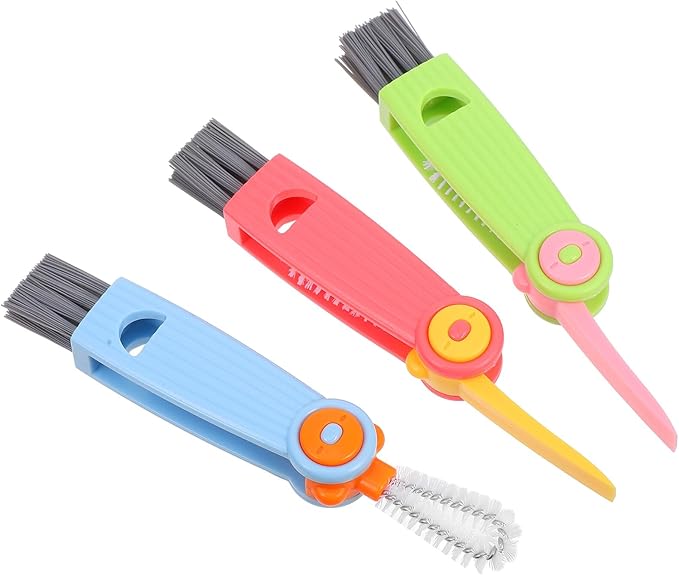 3pcs 3-in-1 Cup Lid Cleaning Brush Set Small Gap Bottle Brush Cleaner Portable Crevice Cleaning Tool for Kitchen and Insulated Bottles Reusable Straw Multi-Color