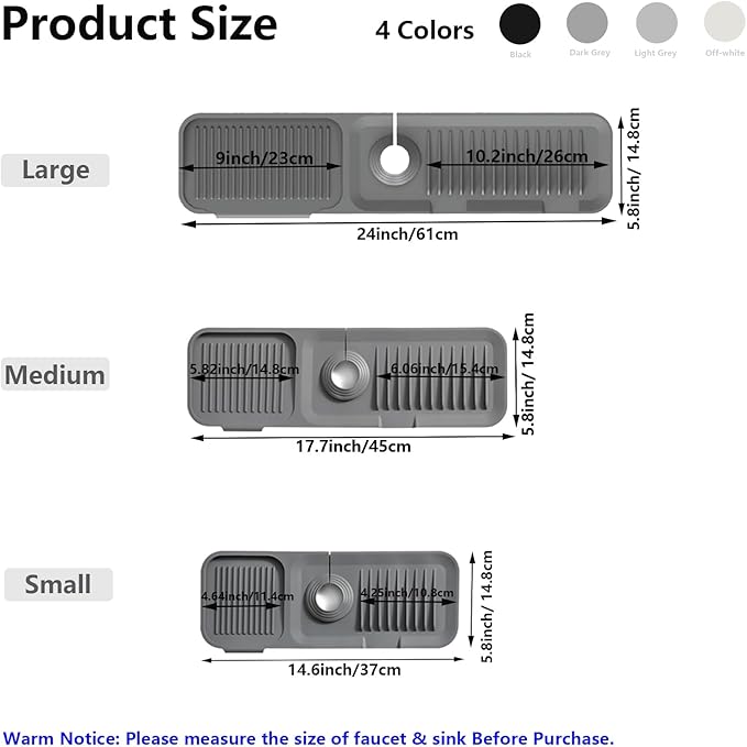 Kitchen Sink Splash Guard Silicone Faucet Handle Drip Catcher Tray Sink Protector for Kitchen Sink Sponge Holder for Kitchen Sink Faucet Mat Fits Faucet Tube within 2.5" (dark grey, 24'')