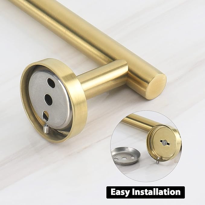 NearMoon Bath Towel Bar, Thicken Stainless Steel Shower Towel Rack Holder Wall Mounted for Bathroom, 26-lnch Overall Length-24-lnch Usable Hanging Space (1 Pack, Brushed Gold)