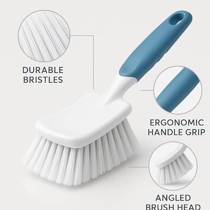 K3M Multipurpose Brush for Household Cleaning, Compact Handheld Scrub Brush with Durable Bristles, Non-Slip Grip for Indoor Surfaces and Everyday Tasks