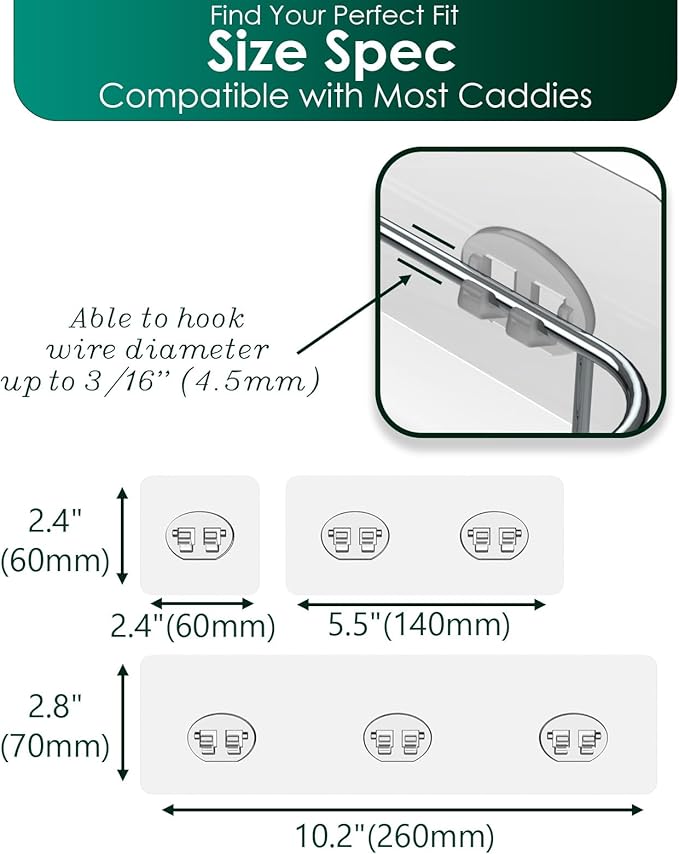 Upgraded Adhesive Hooks for Wall Mount, Self-Adhesive Corner Shelf Shower Caddy, Waterproof Bathroom & Kitchen, Wire Hook 12 Pack