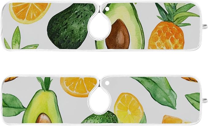 Sink Faucet Absorbing Mat Kitchen Sink Splash Guard Splash Faucet Drip Catcher for Bar RV Bathroom 2PCS 23.6x5.5in Cartoon Green Avocados Pineapples