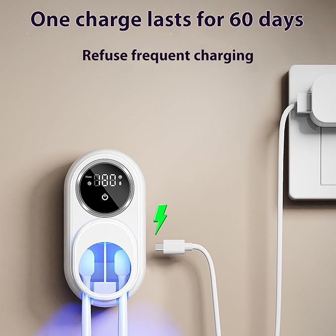 Rechargeable Toothbrush Sanitizers for 2 Bathroom Wall Mount Organizers with LED Display Rechargeable Bathroom Organizer