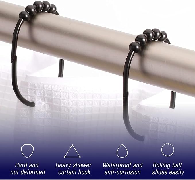 2lbDepot Copper Shower Curtain Rings Hooks, Premium Rust-Resistant Stainless Steel Metal, Large Wide Locking Rings, Glides Effortlessly on Bathroom Shower Rods, Set of 12 Decorative Copper Rings