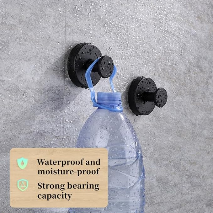 YEYSXSY Luxe Hold No Drill Hooks Stainless Steel Waterproof Suction Cup Hooks Towel Bath Robe Hooks for Bathrooms Black 4 PCS