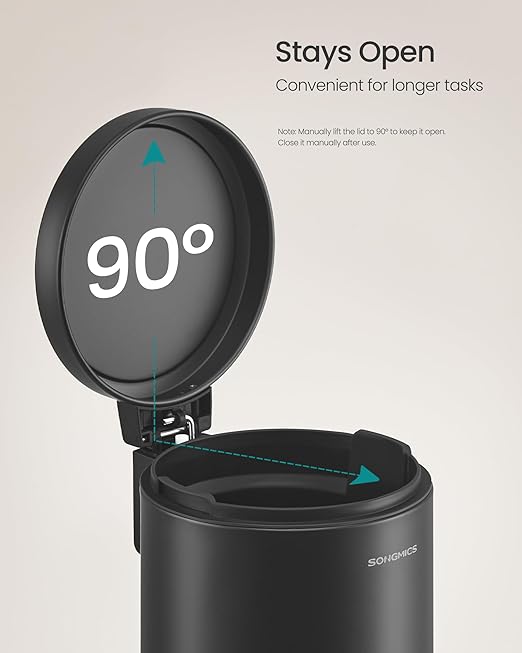 SONGMICS Bathroom Trash Can, 1.6 Gallon (6 L) Small Toilet Garbage Bin with Lid, Soft-Close, Stainless Steel, Pedal, Inner Bucket, Bedroom, Ink Black ULTB016BZ01