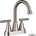 Cobbe 4 inch Brushed Nickel Bathroom Faucets with Pop up Drain and Two Supply Hoses, Lead-Free Stainless Steel 2 Handle Centerset Faucet for Vanity, RV