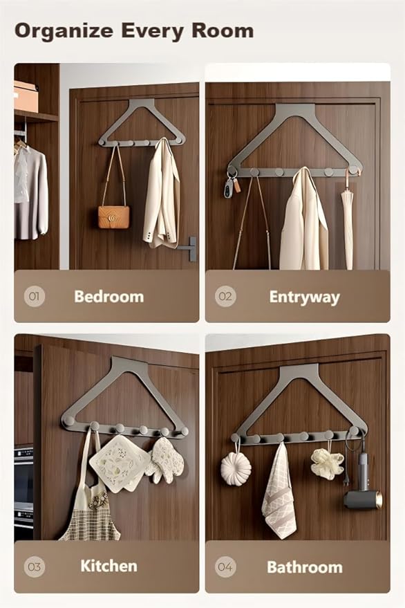 HGZBS Over Door Hooks, No Drill Silent Use 6 Hooks for Towels & Clothes, Modern Matte Metal 8.7 inch (Gunmetal Gray, Regular)